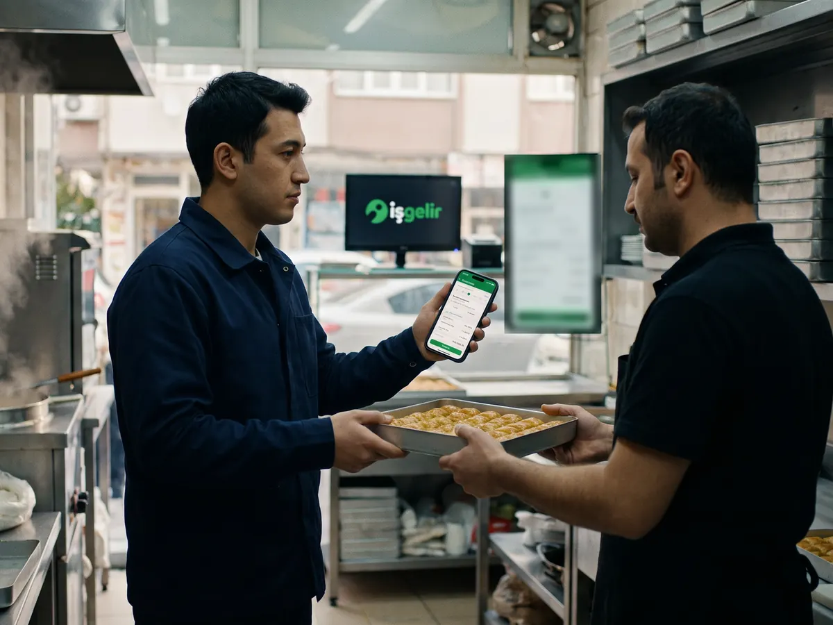 Şoför baklava tepsisini müşteriye teslim ediyor, telefonda teslimat kaydı açık